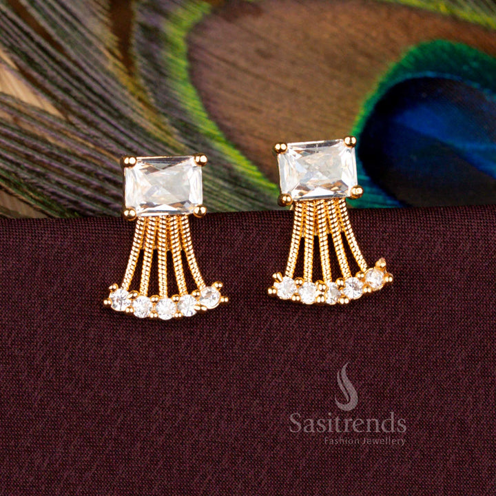 Micro Gold Plated Rectangular AD Stud Earrings Guaranteed Shine – Sasitrends