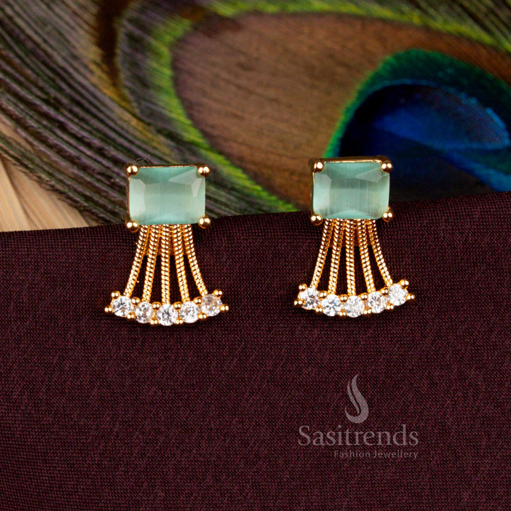 Micro Gold Plated Rectangular AD Stud Earrings for Parties Look Like Real Gold – Sasitrends