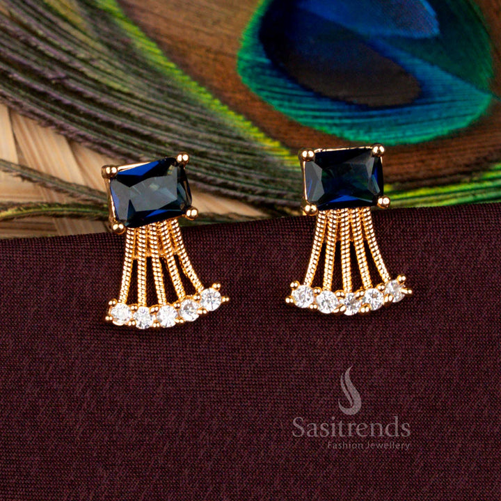 Micro Gold Plated Rectangular AD Stud Earrings for Parties Look Like Real Gold – Sasitrends