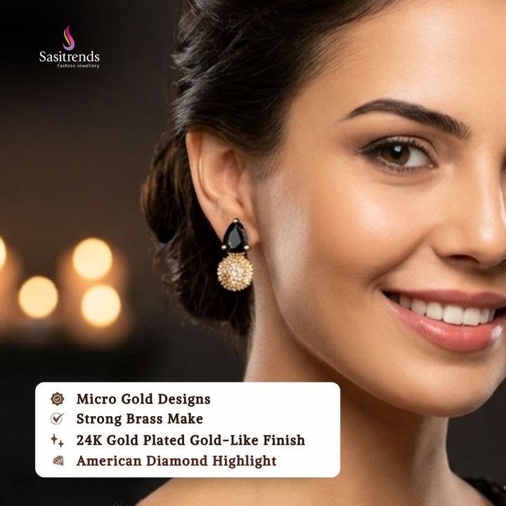 Beautiful collection of micro gold plated earrings worn by a model, featuring an elegant gold finish that complements traditional, festive, wedding, and party wear styles.