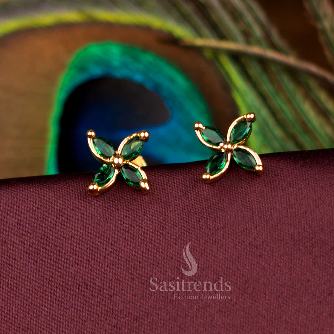 Guaranteed one gram micro gold plated floral green stud earrings - Sasitrends