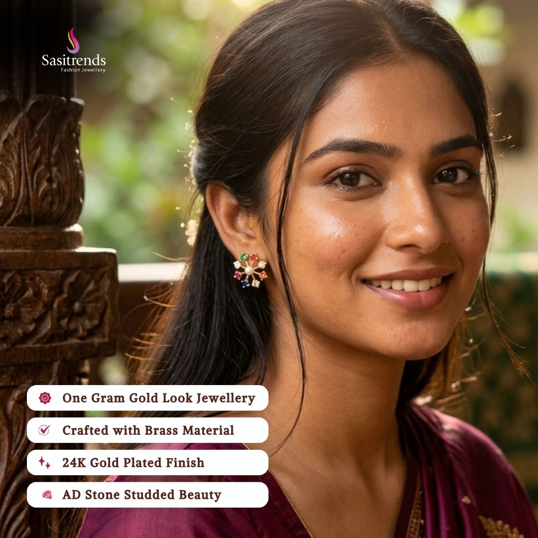Guaranteed Micro gold plated AD stone earrings model image - Sasitrends