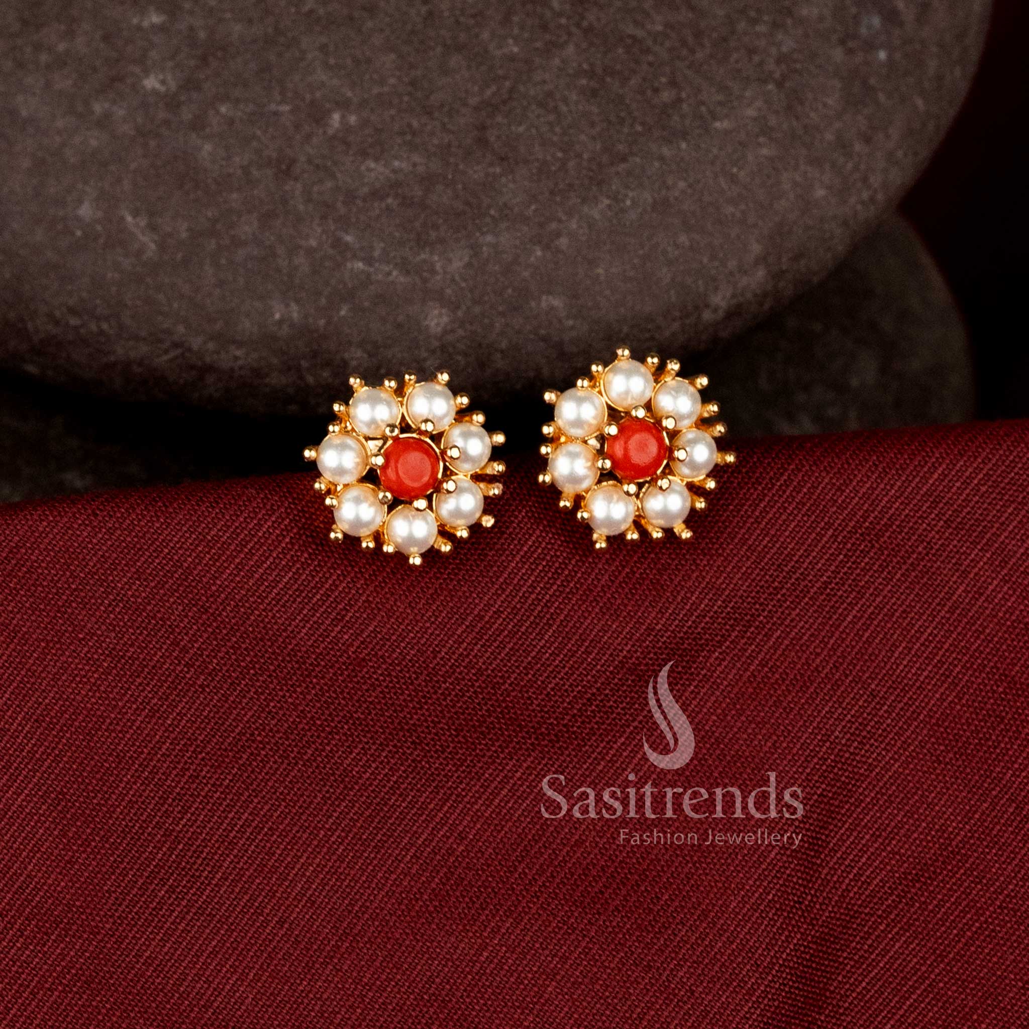 Stylish micro gold plated floral stud earrings with sparkling Black AD stones.