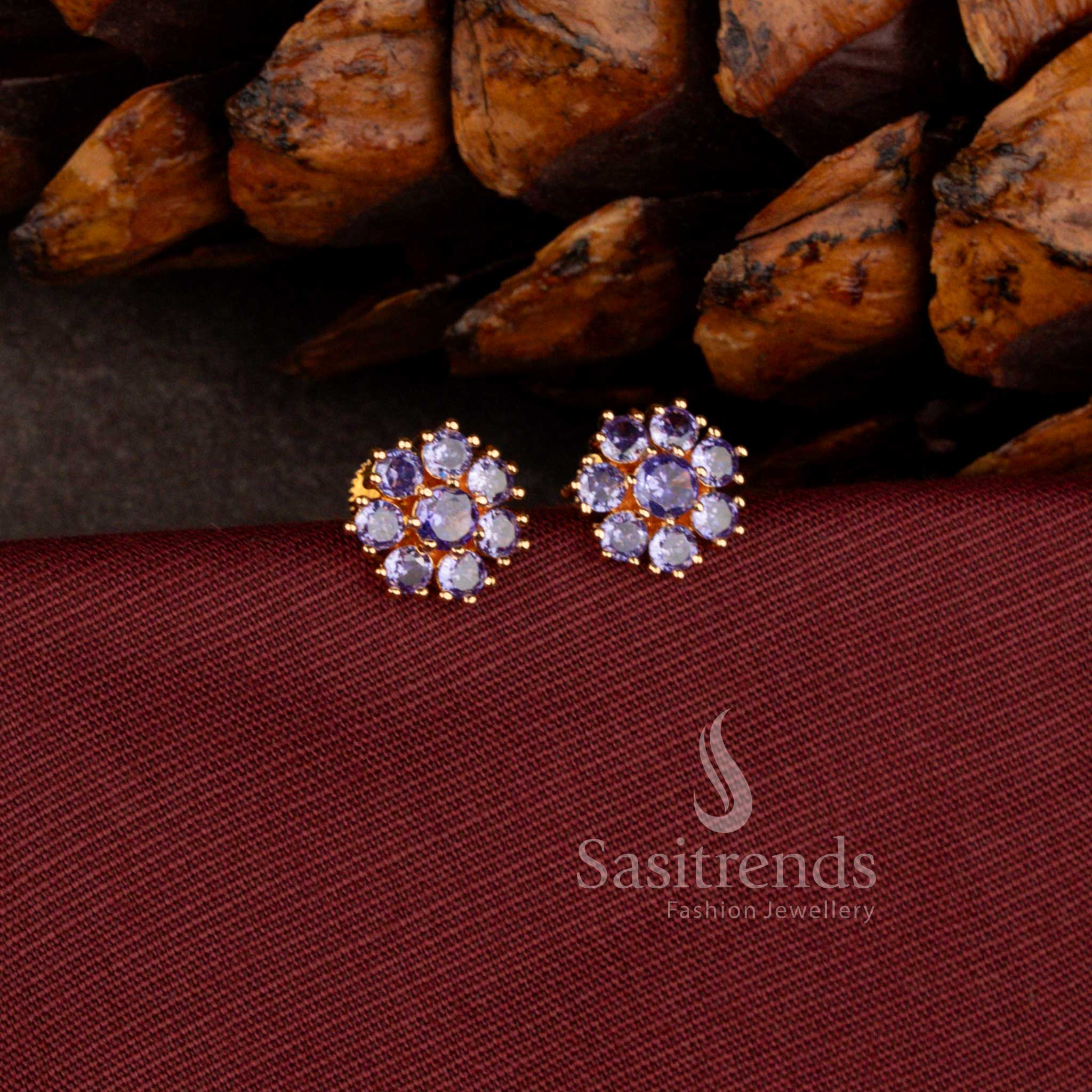 Stylish micro gold plated floral stud earrings with sparkling Black AD stones.