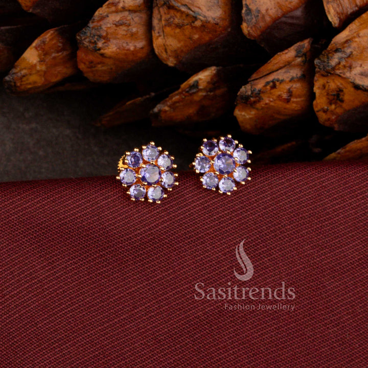 Stylish micro gold plated floral stud earrings with sparkling Black AD stones.