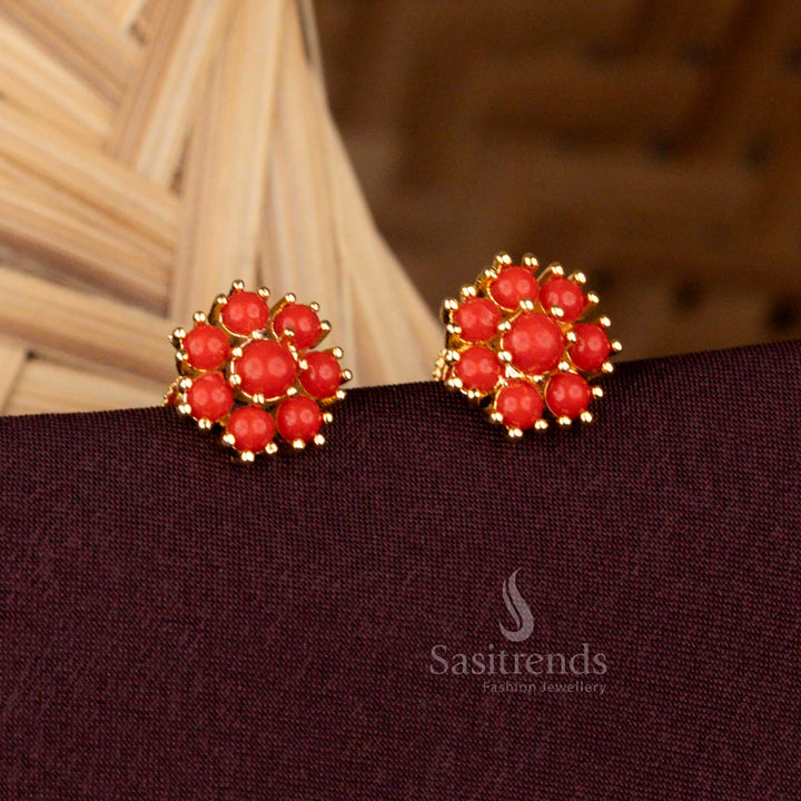 Guaranteed One Gram Micro Gold Plated Pavalam Floral Earrings - Sasitrends