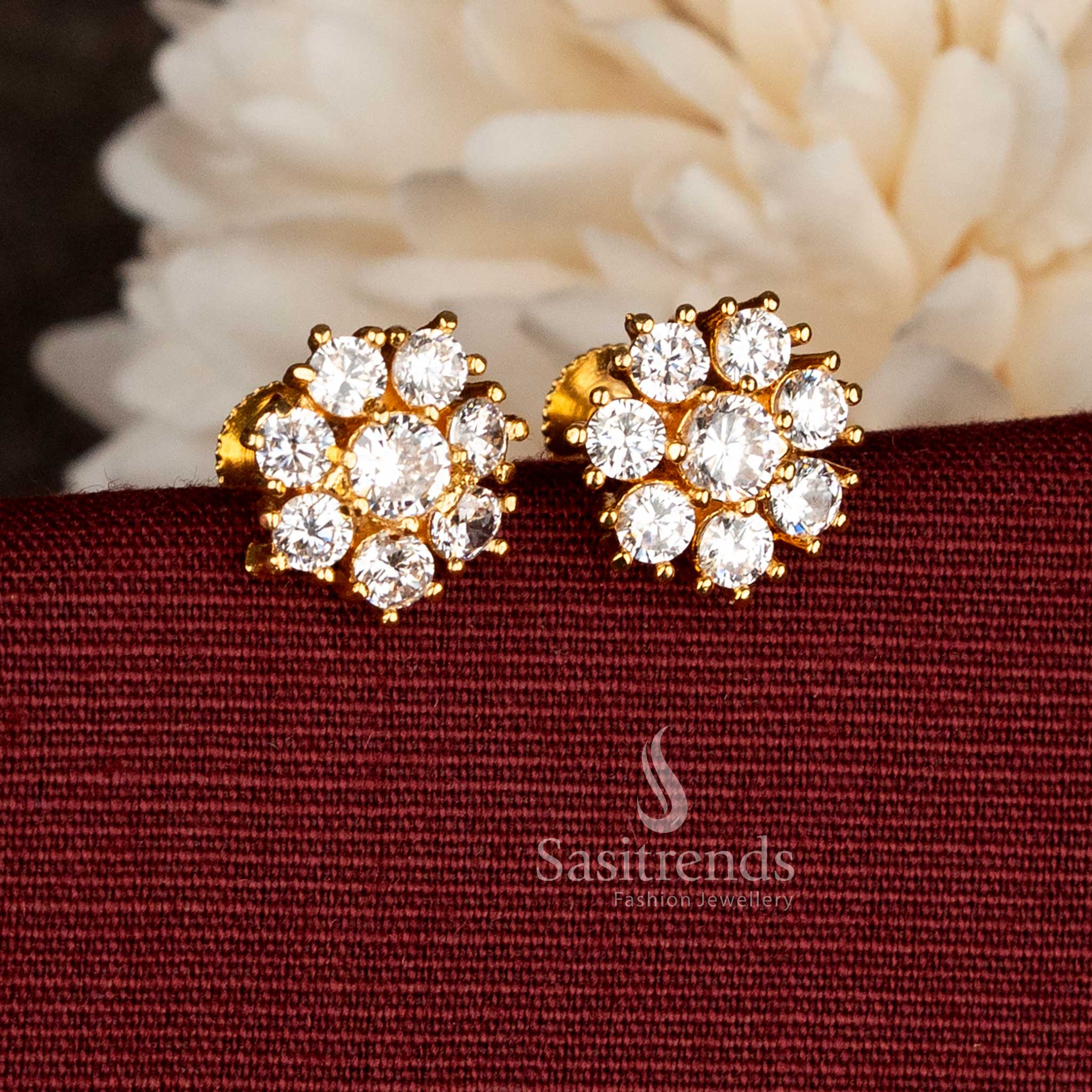 Guaranteed One Gram Micro Gold Plated White Floral Earrings - Sasitrends