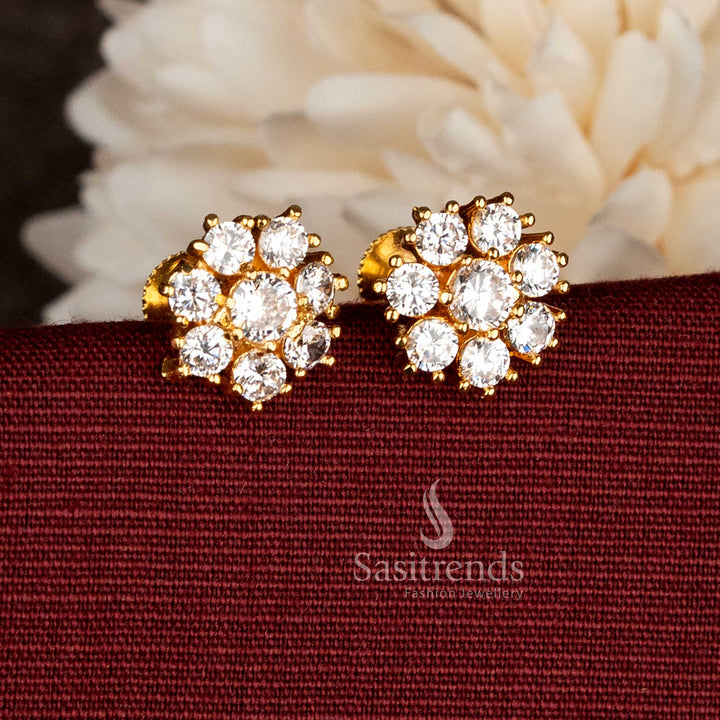 Guaranteed One Gram Micro Gold Plated White Floral Earrings - Sasitrends