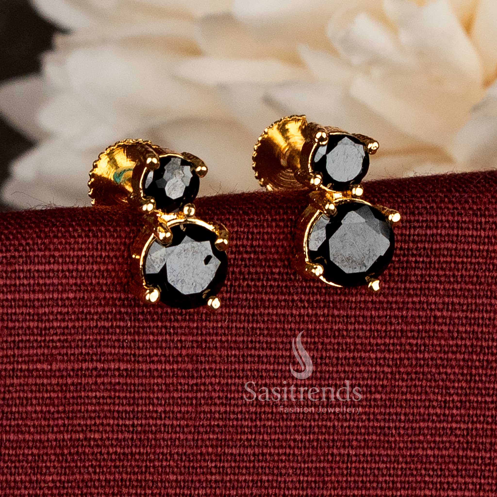 Festive wear black AD Stone Stud Earrings with Guaranteed Micro Gold Plating that Look Like Real Gold - Sasitrends