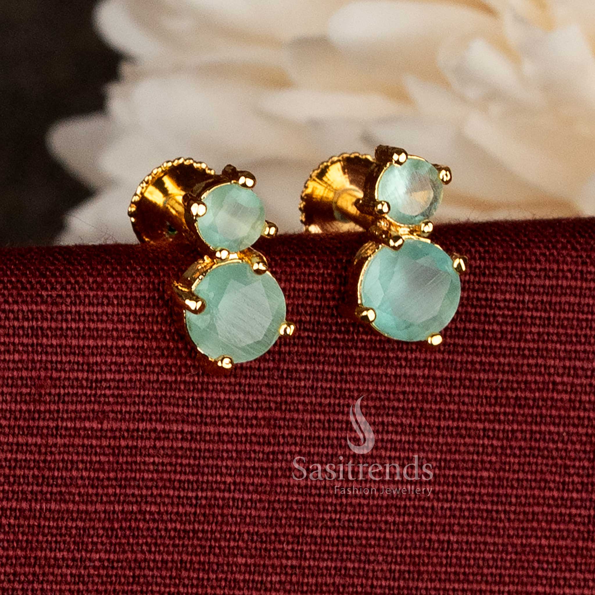 Festive wear mint AD Stone Stud Earrings with Guaranteed Micro Gold Plating that Look Like Real Gold - Sasitrends