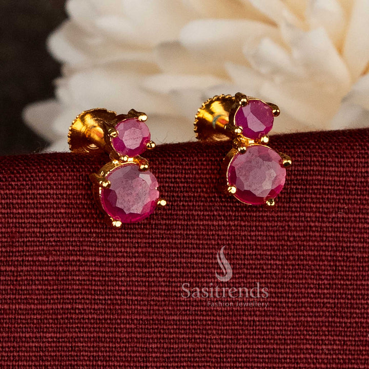 Festive wear ruby AD Stone Stud Earrings with Guaranteed one gram Micro Gold Plating that Look Like Real Gold - Sasitrends