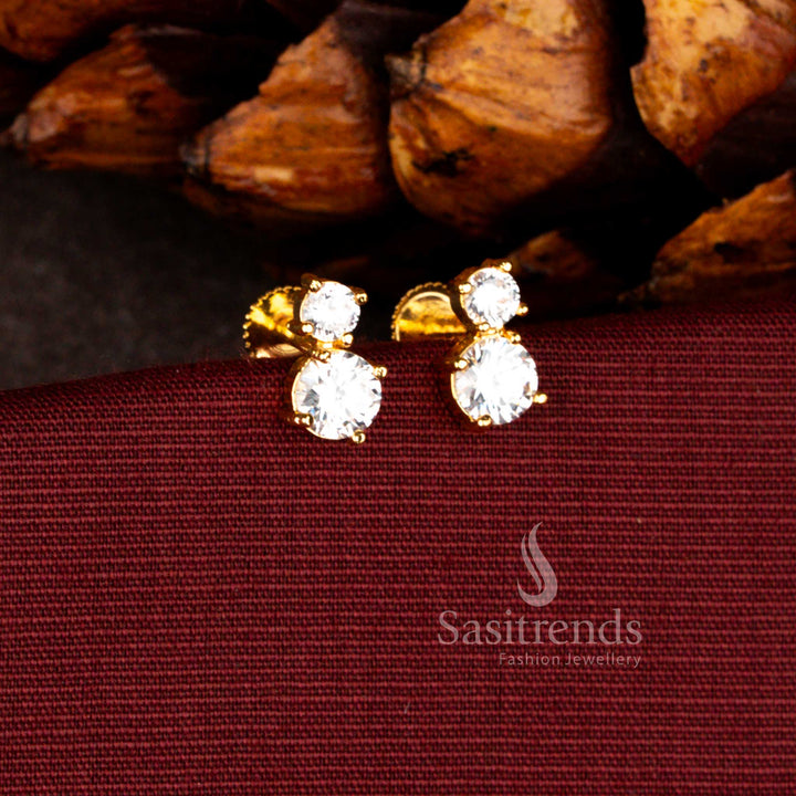 Sasitrends premium white micro gold plated stud earrings crafted with pearl and pavalam dual stones, secure screw type closure and radiant gold tone polish ideal for traditional styling.