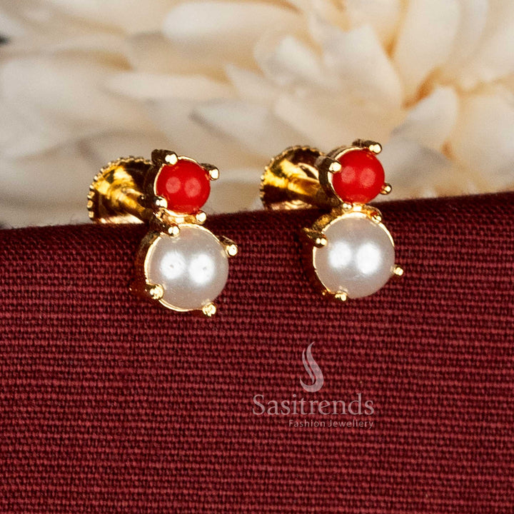 Pearl Pavalam Stud Earrings with 24K Guaranteed 24K Micro Gold Plating that Look Like Real Gold - Sasitrends