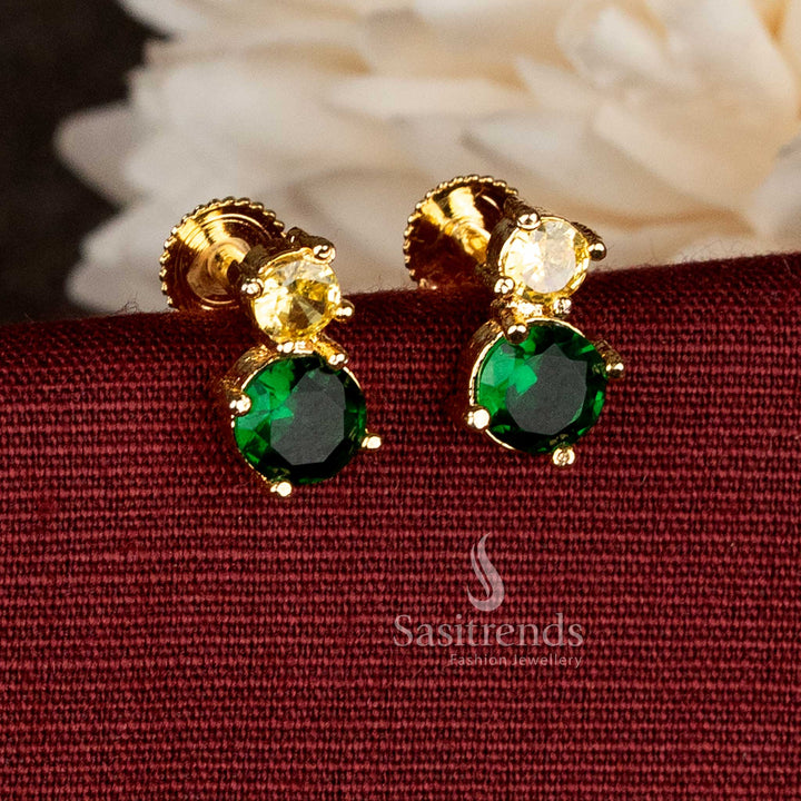 Festive wear yellow green AD Stone Stud Earrings with 24K Guaranteed 24K Micro Gold Plating that Look Like Real Gold - Sasitrends