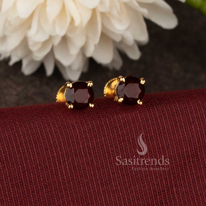 Designer micro gold plated  stud earrings with elegant maroon stone craftsmanship - Sasitrends.