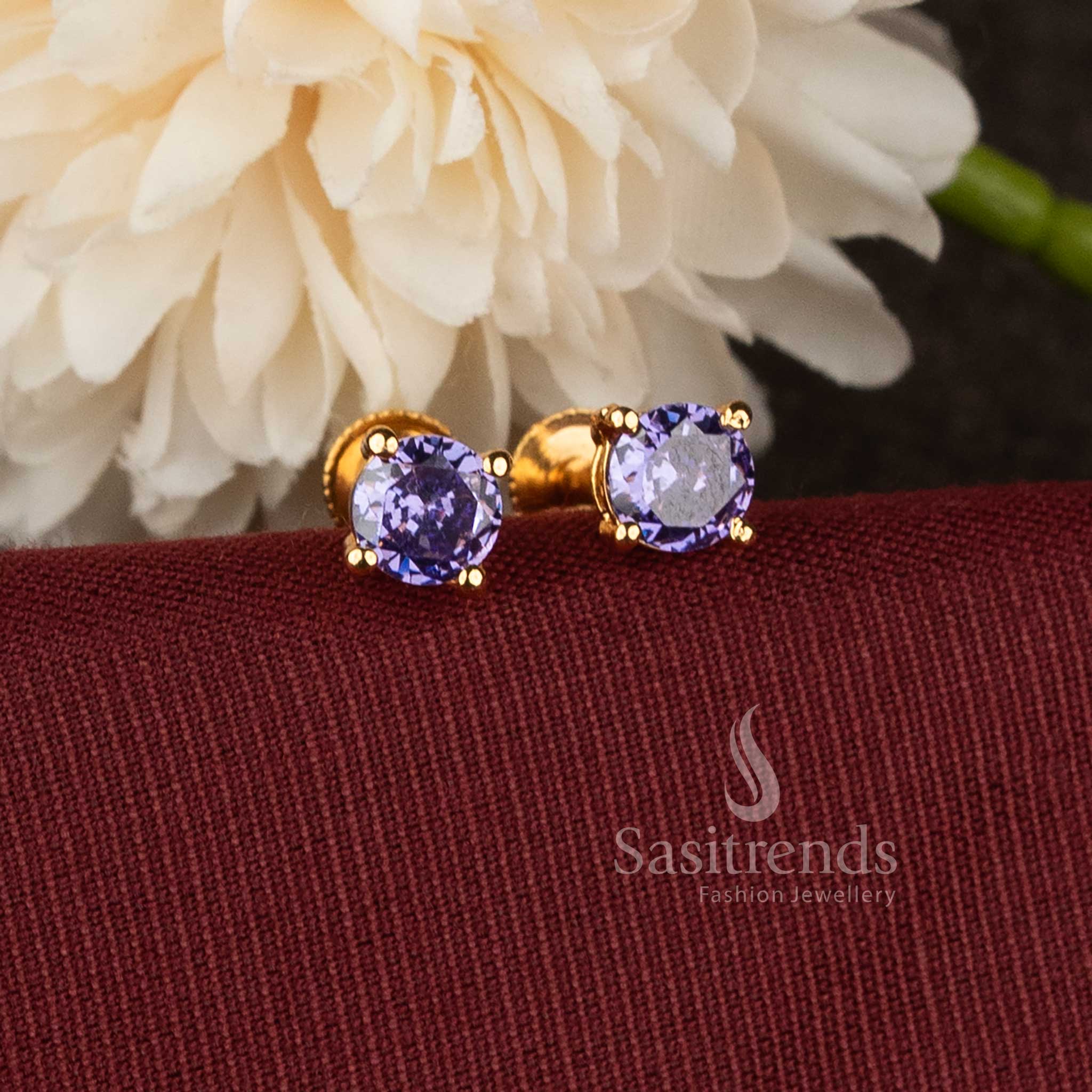 Designer micro gold plated  stud earrings with elegant purple stone craftsmanship - Sasitrends.