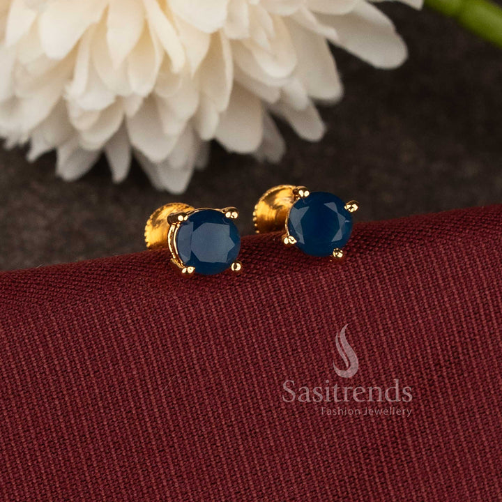 Designer micro gold plated  stud earrings with elegant blue stone craftsmanship - Sasitrends.