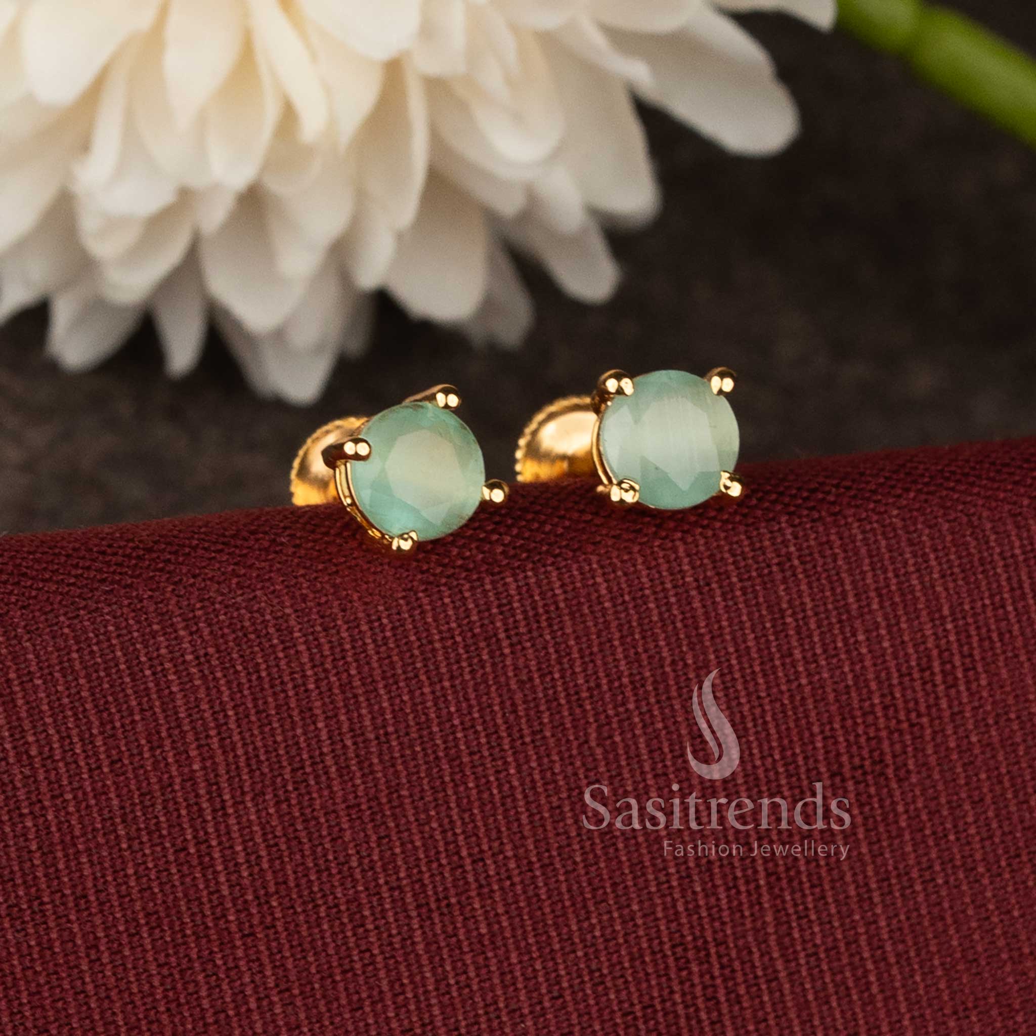 Designer micro gold plated  stud earrings with elegant mint stone craftsmanship - Sasitrends.