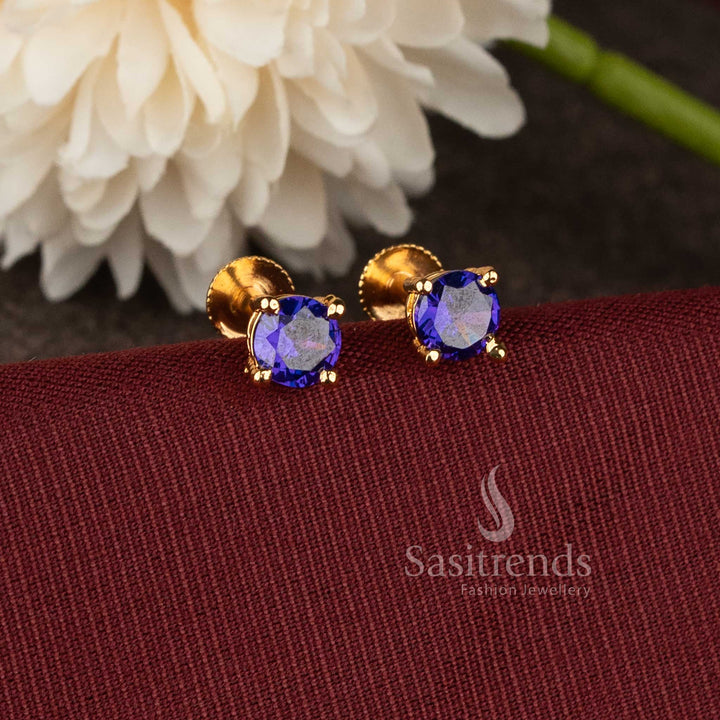 Designer micro gold plated  stud earrings with elegant violet stone craftsmanship - Sasitrends.