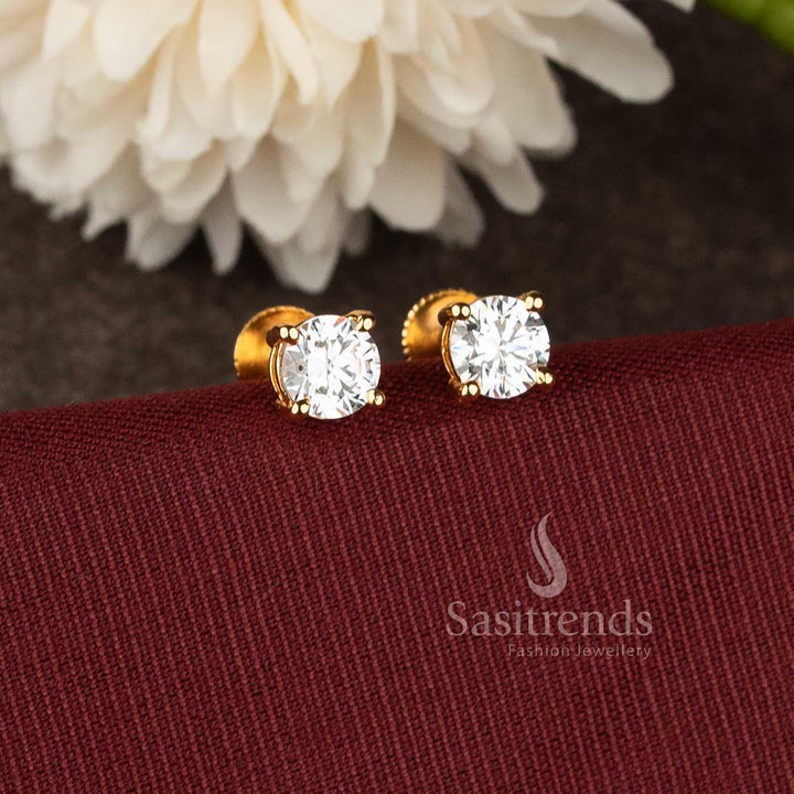 Designer micro gold plated  stud earrings with elegant white stone craftsmanship - Sasitrends.