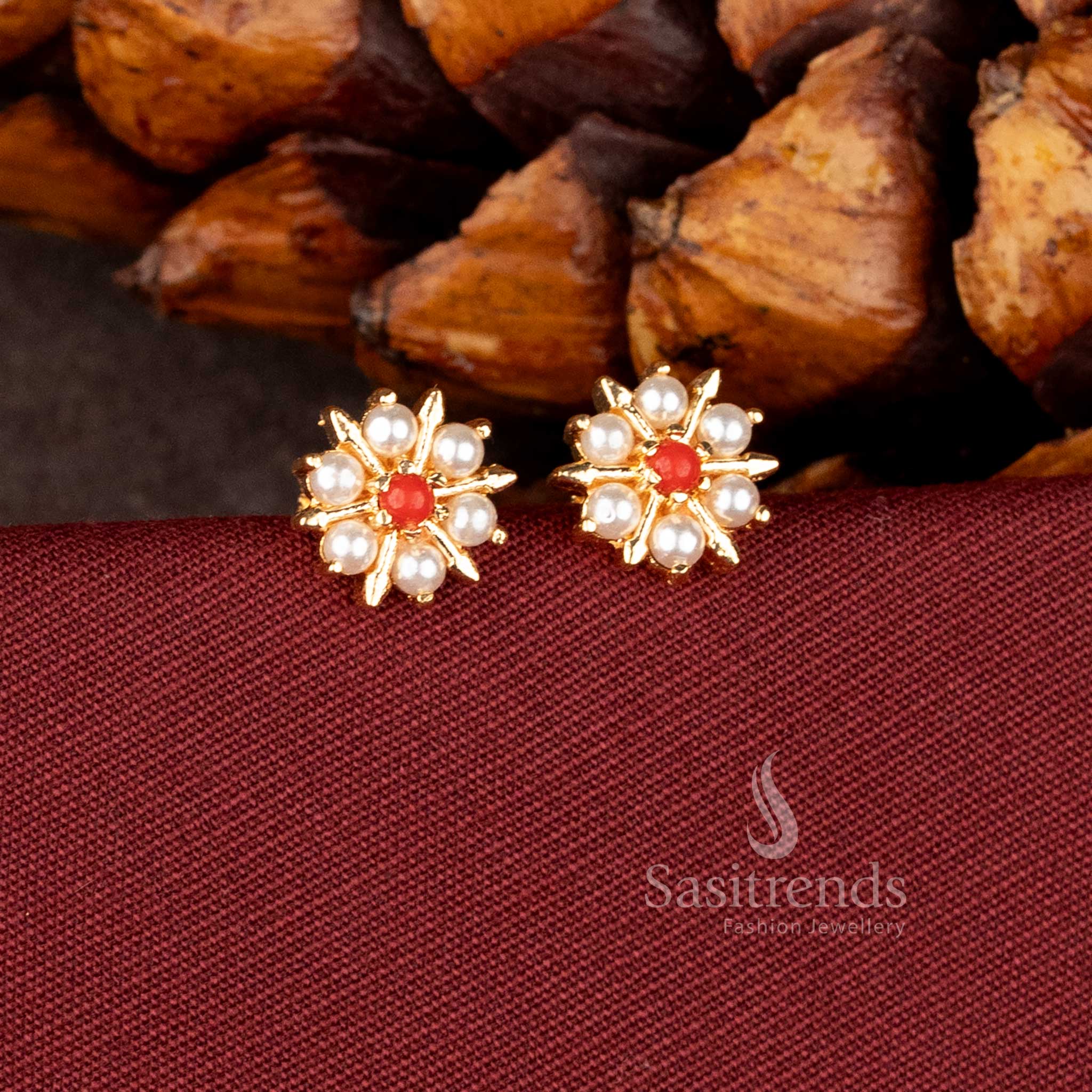 Heritage Pearl Floral Screw Type Earrings Guaranteed Micro Gold Plated High Quality - Sasitrends