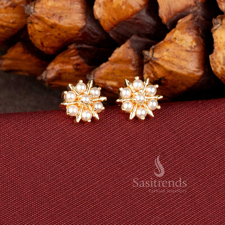 Guaranteed Micro Gold Plated Pavalam Floral Screw Type Stud Earrings for Traditional Heritage Wear