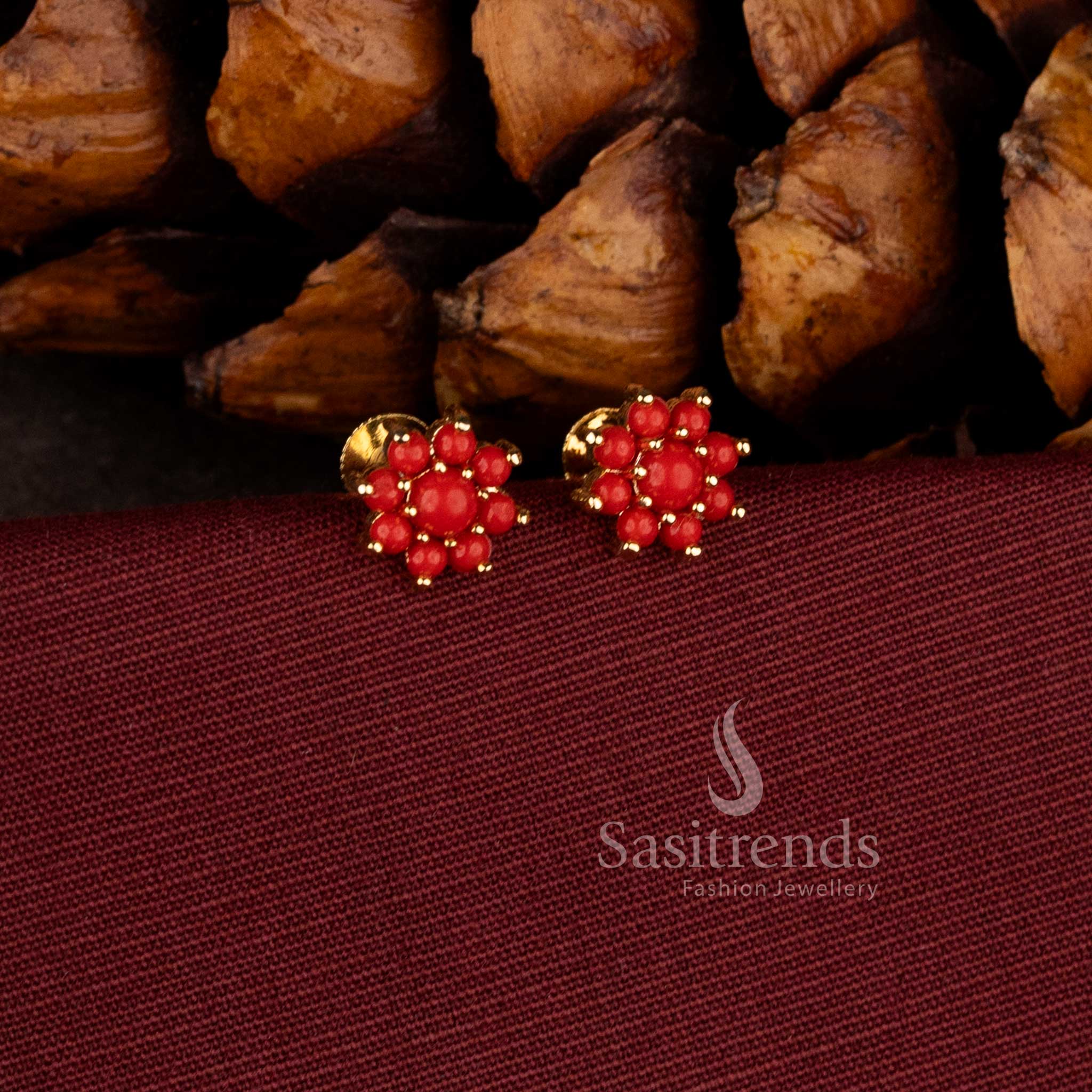 Micro Gold Plated Pavalam Round Floral Stud Earrings with Screw Back by Sasitrends