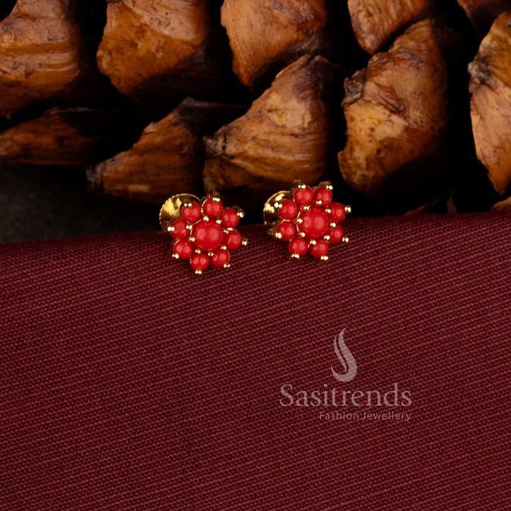 Micro Gold Plated Pavalam Round Floral Stud Earrings with Screw Back by Sasitrends