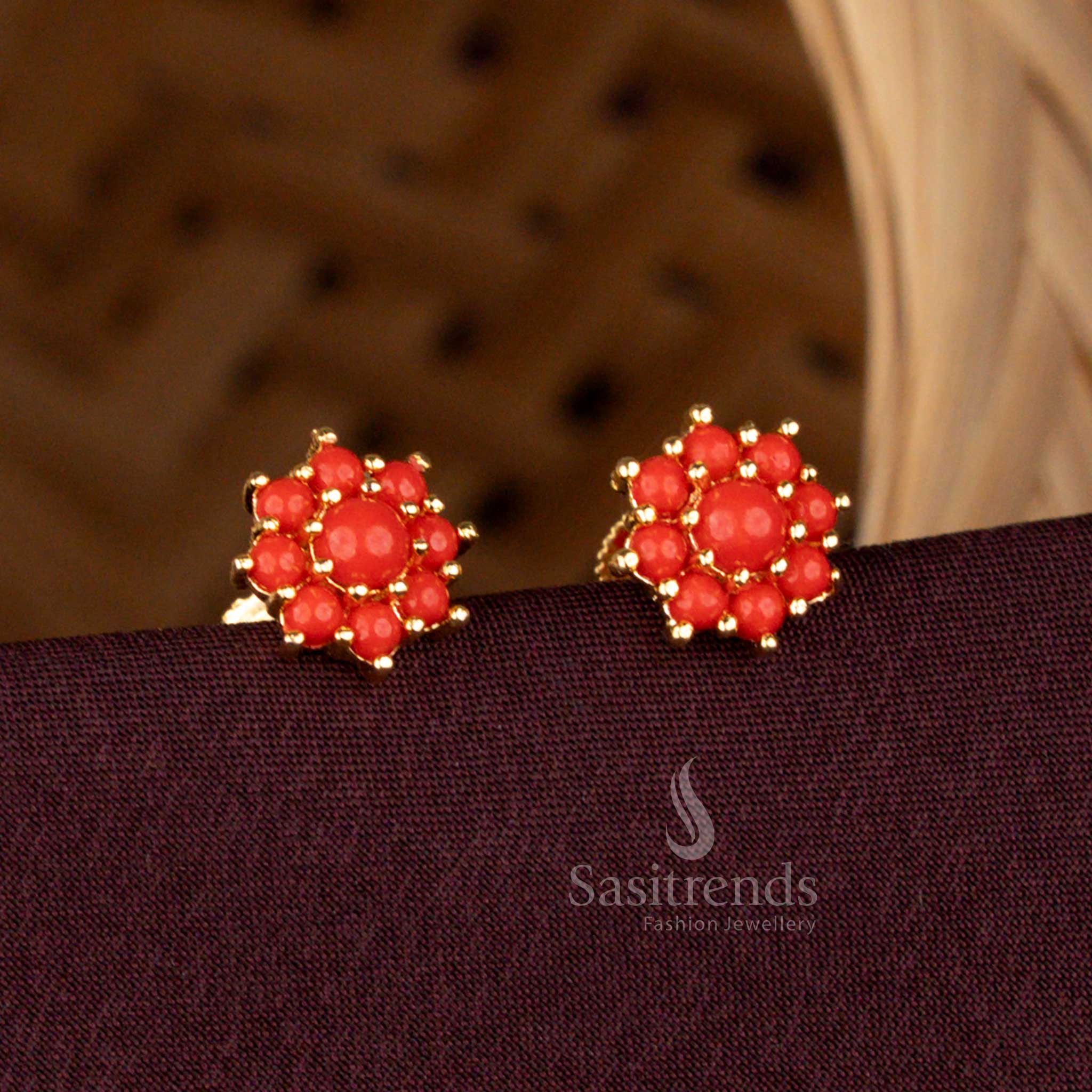 Micro Gold Plated Pavalam Round Floral Stud Earrings with Screw Back by Sasitrends