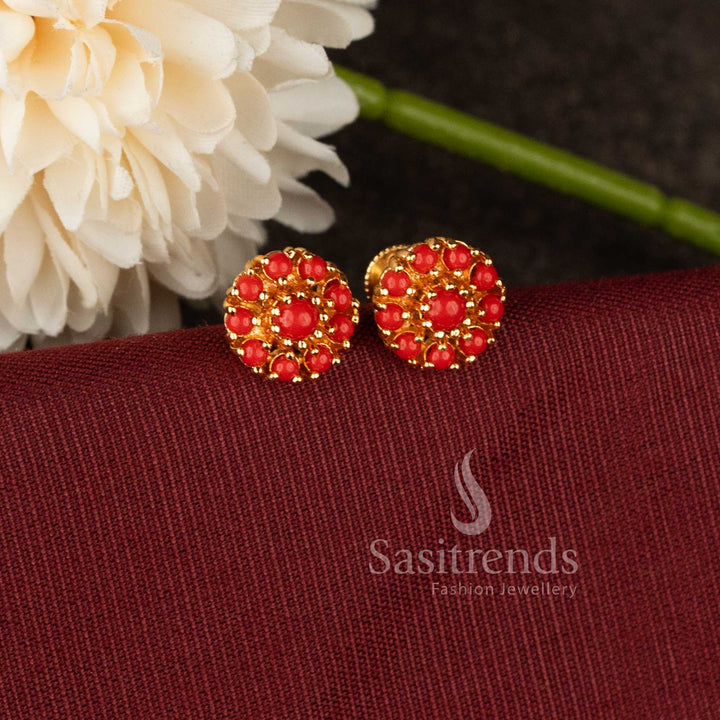 Artisan micro gold plated pavalam round cluster screw stud earrings designed for chic minimalistic style with soft elegance and subtle daily shine – Sasitrends