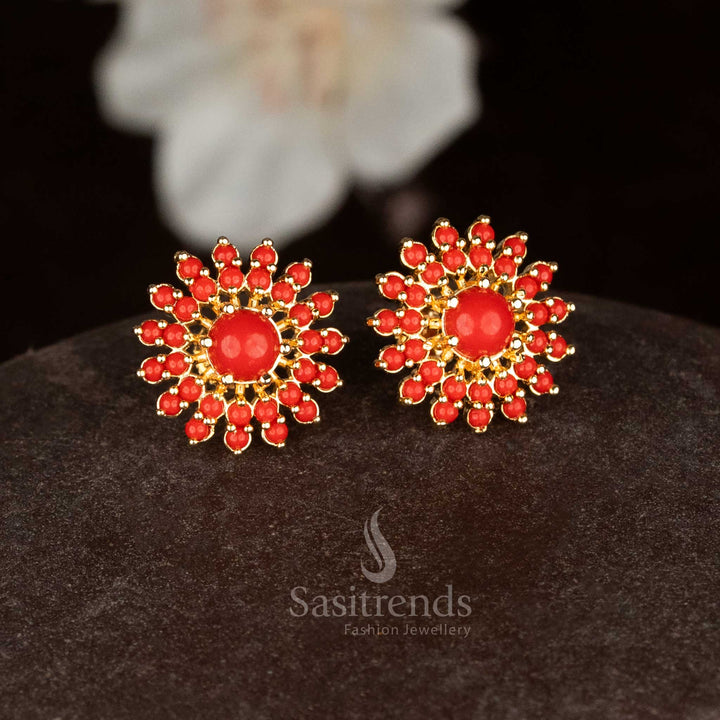 Guaranteed One Gram Micro Gold Plated Pearl & Pavalam Floral Stud Earrings | Look Like Real gold