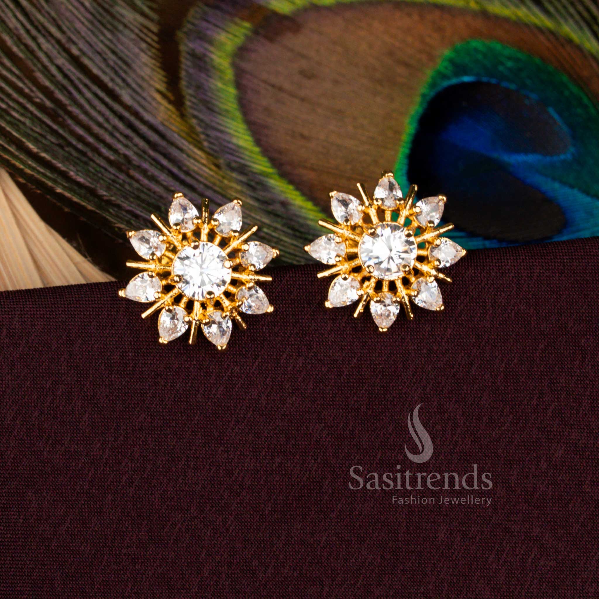Elegant Floral Teardrop Stud Earrings Guaranteed Real Gold Look 2666L Sasitrends