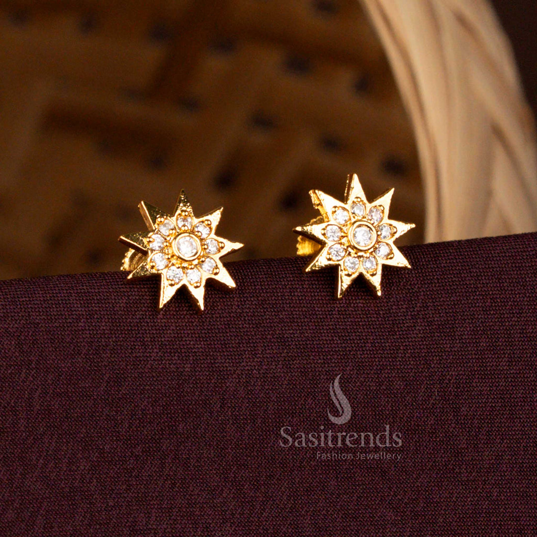 Micro Gold Plated AD Star Designer Stud Earrings with Screw Back by Sasitrends