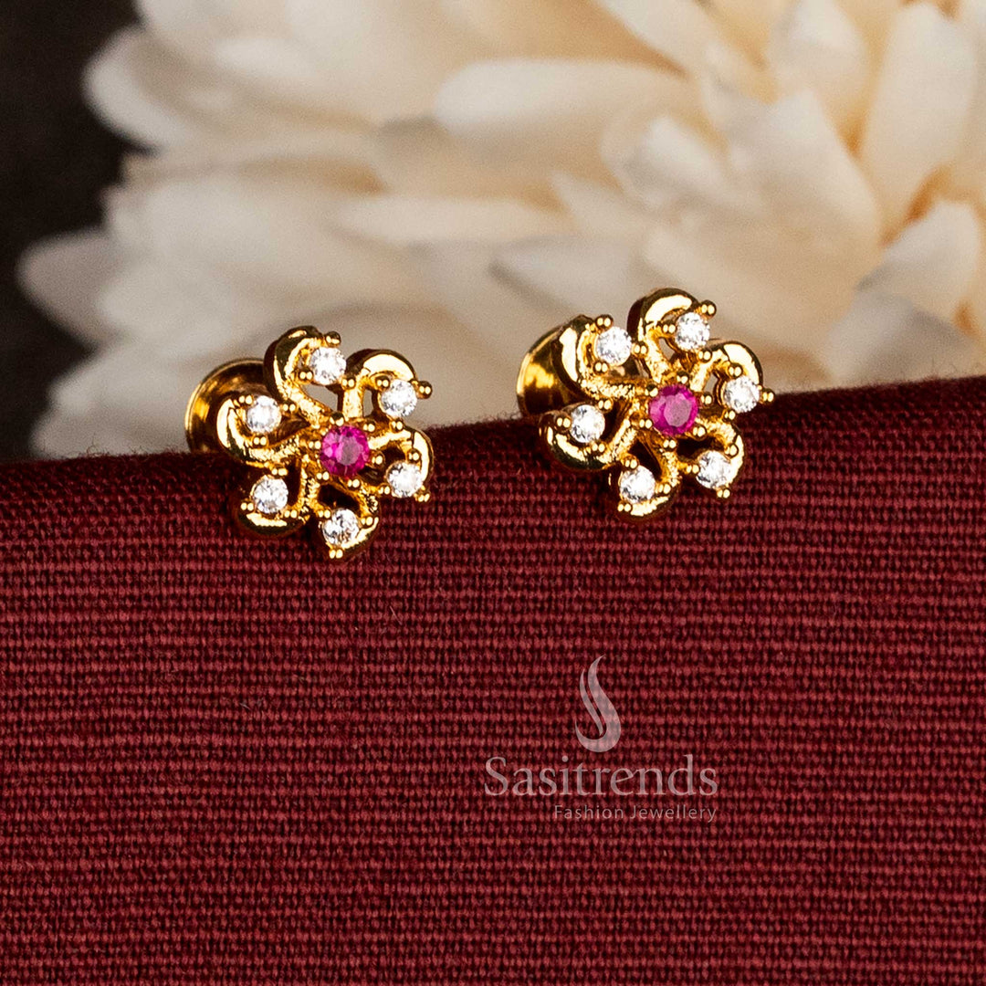 Micro gold plated AD swirl flower screw-type stud earrings – Sasitrends