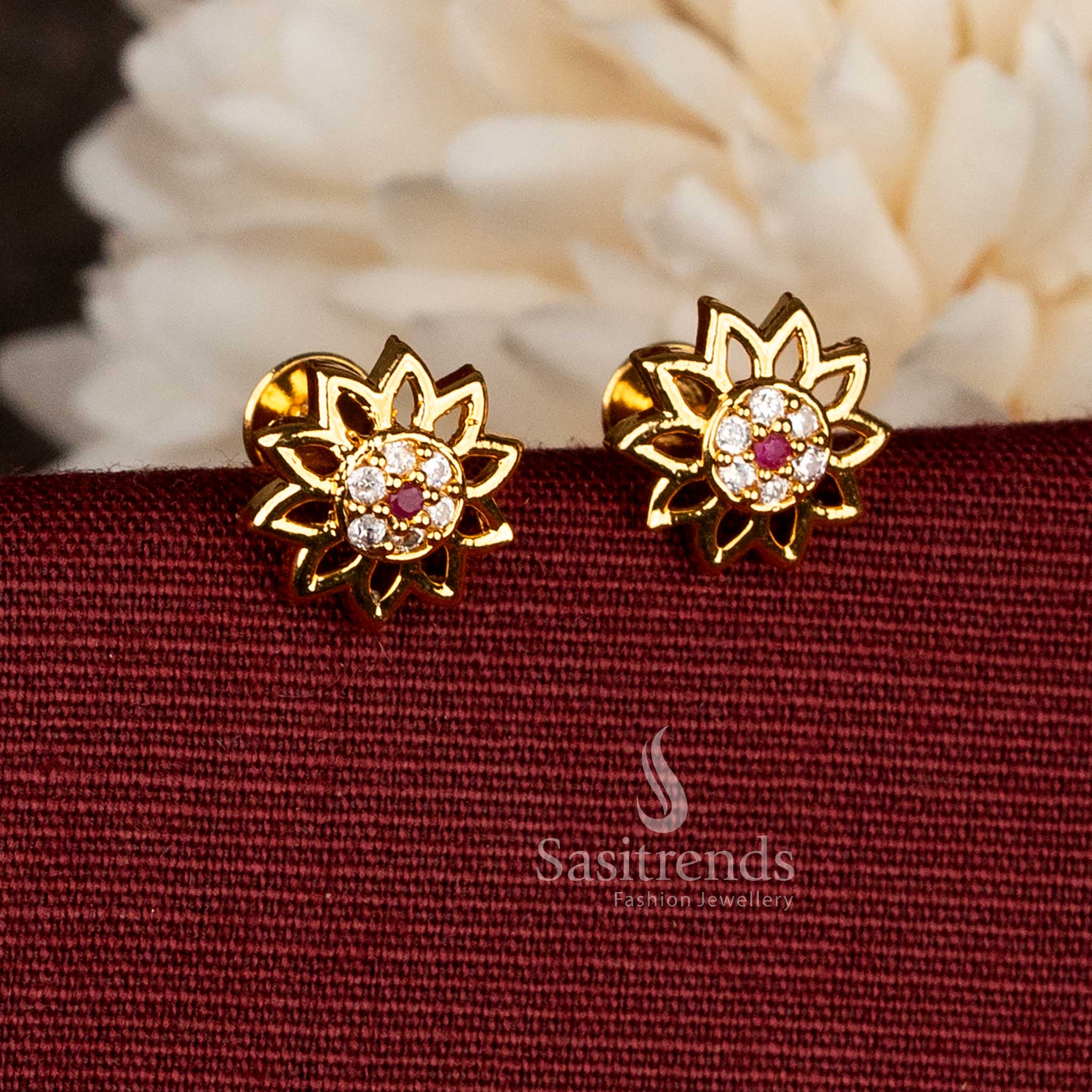Micro gold plated AD rosette flower screw-type stud earrings – Sasitrends