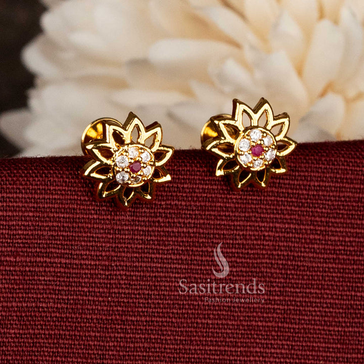 Micro gold plated AD rosette flower screw-type stud earrings – Sasitrends