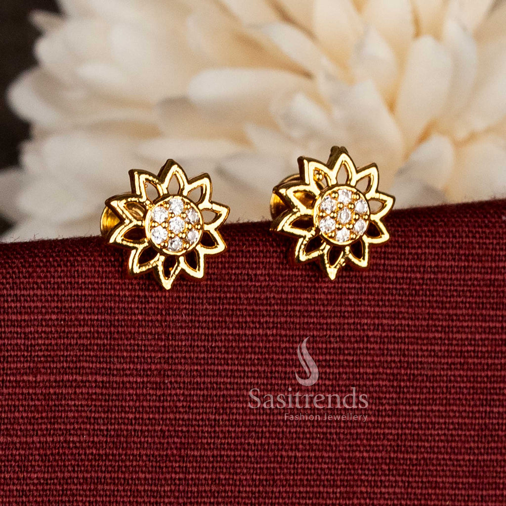Traditional micro gold plated AD rosette floral stud earrings