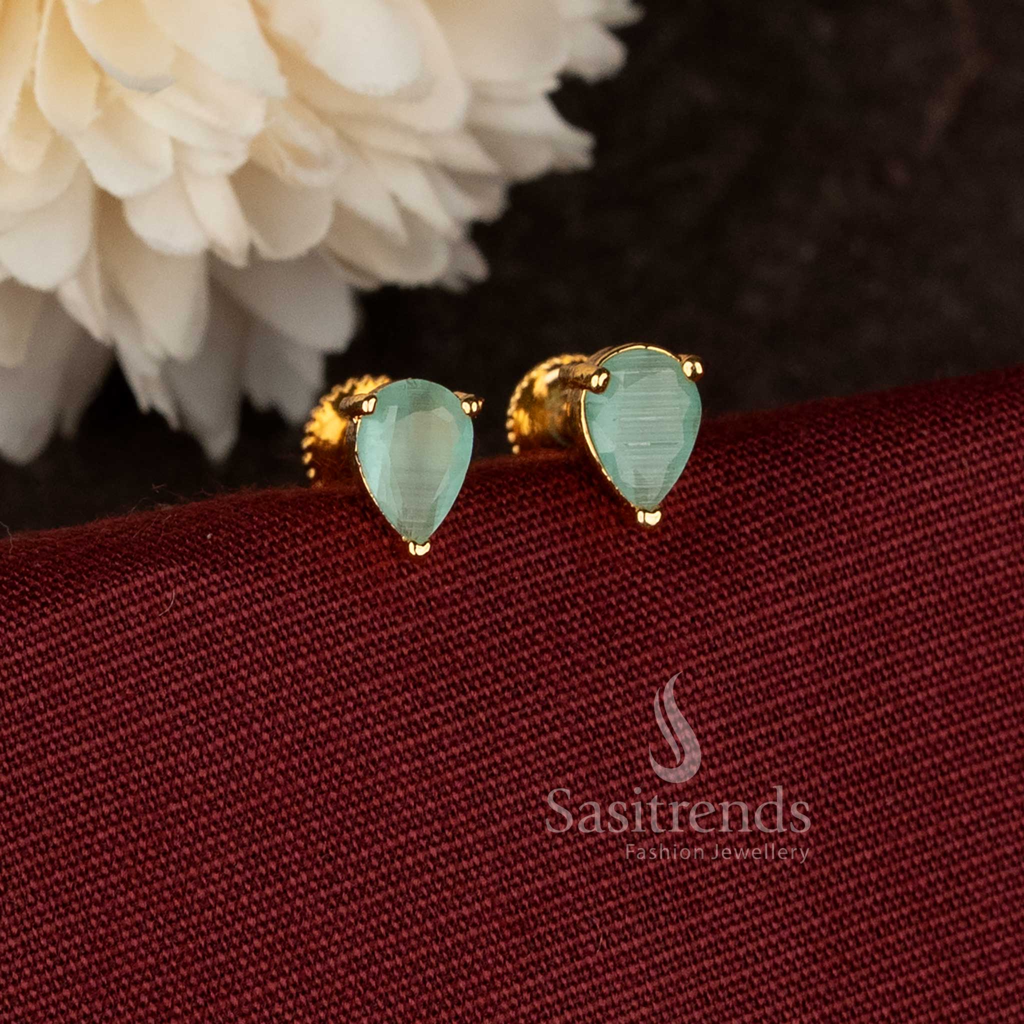 Stunning Water Drop Shape Mint Stone Stud Earrings One Gram Micro Gold Plated High Quality Guaranteed – Sasitrends 