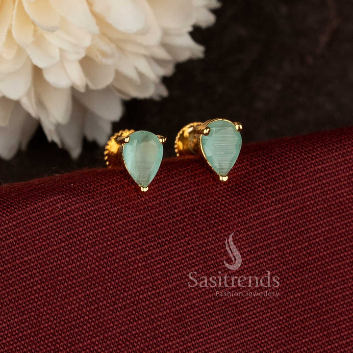 Stunning Water Drop Shape Mint Stone Stud Earrings One Gram Micro Gold Plated High Quality Guaranteed – Sasitrends 