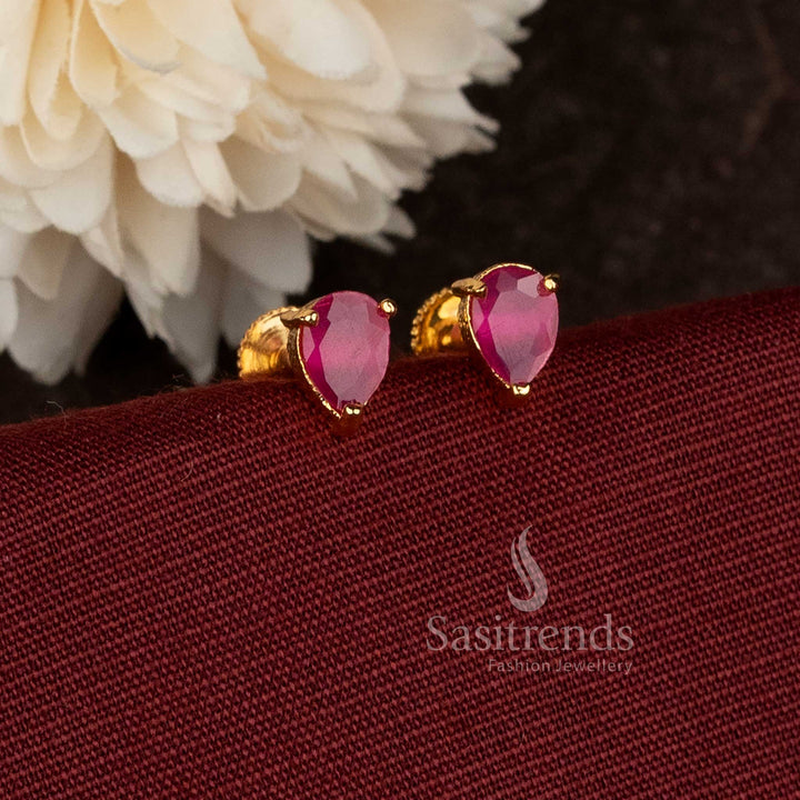 Stunning Water Drop Shape Ruby Stone Stud Earrings One Gram Micro Gold Plated High Quality Guaranteed – Sasitrends 