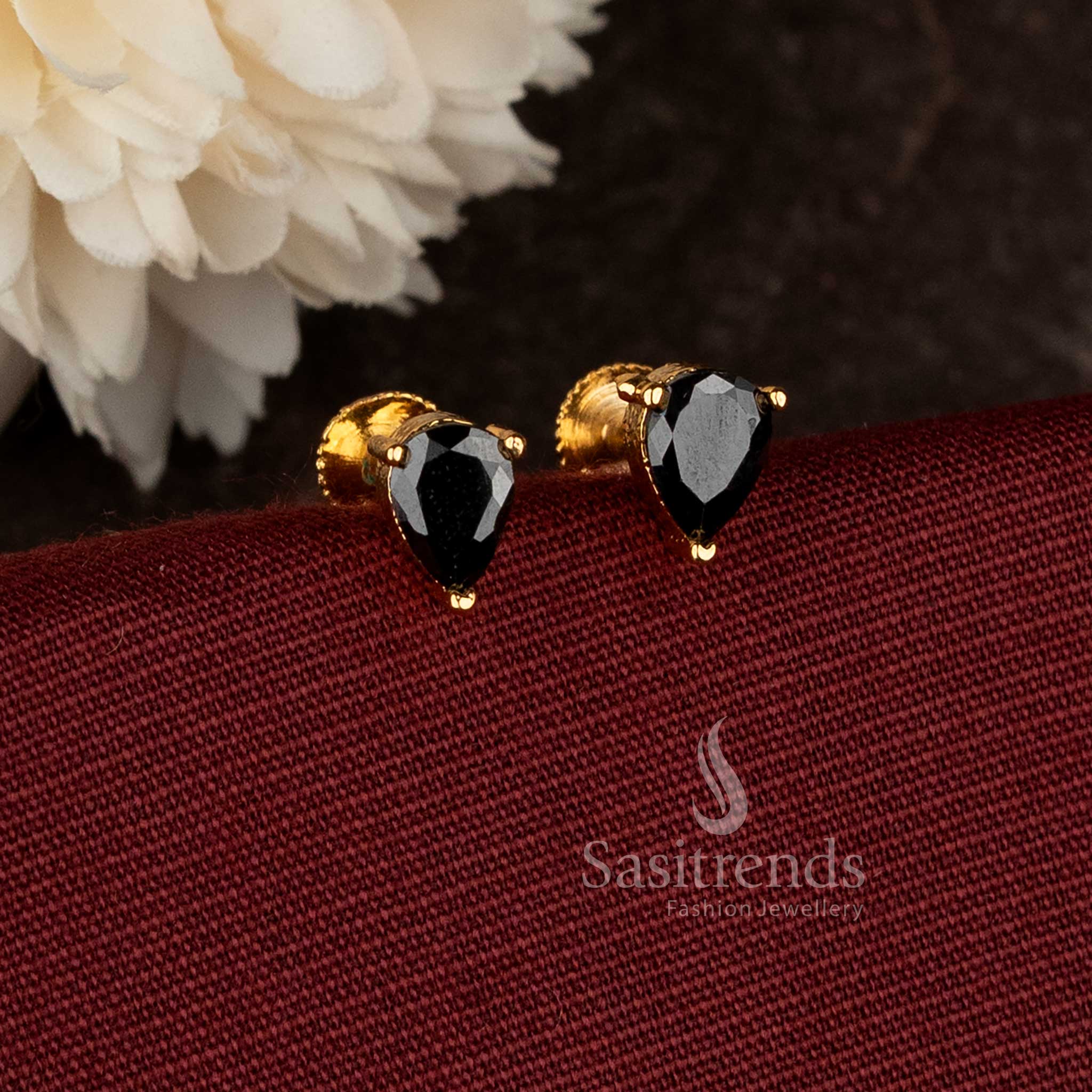 Stunning Water Drop Shape Black Stone Stud Earrings One Gram Micro Gold Plated High Quality Guaranteed – Sasitrends