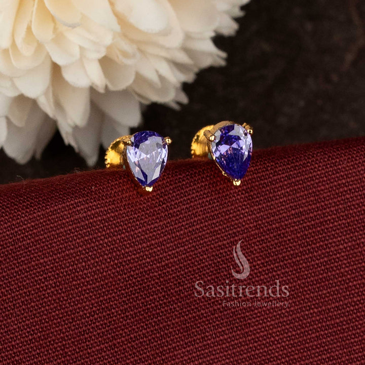 Stunning Water Drop Shape Purple Stone Stud Earrings One Gram Micro Gold Plated High Quality Guaranteed – Sasitrends 