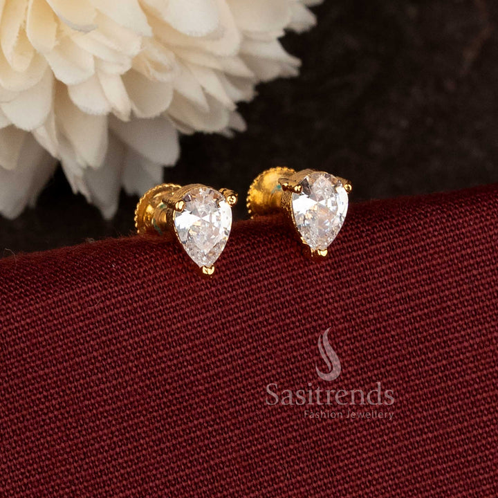 Stunning Water Drop Shape White Stone Stud Earrings One Gram Micro Gold Plated High Quality Guaranteed – Sasitrends 
