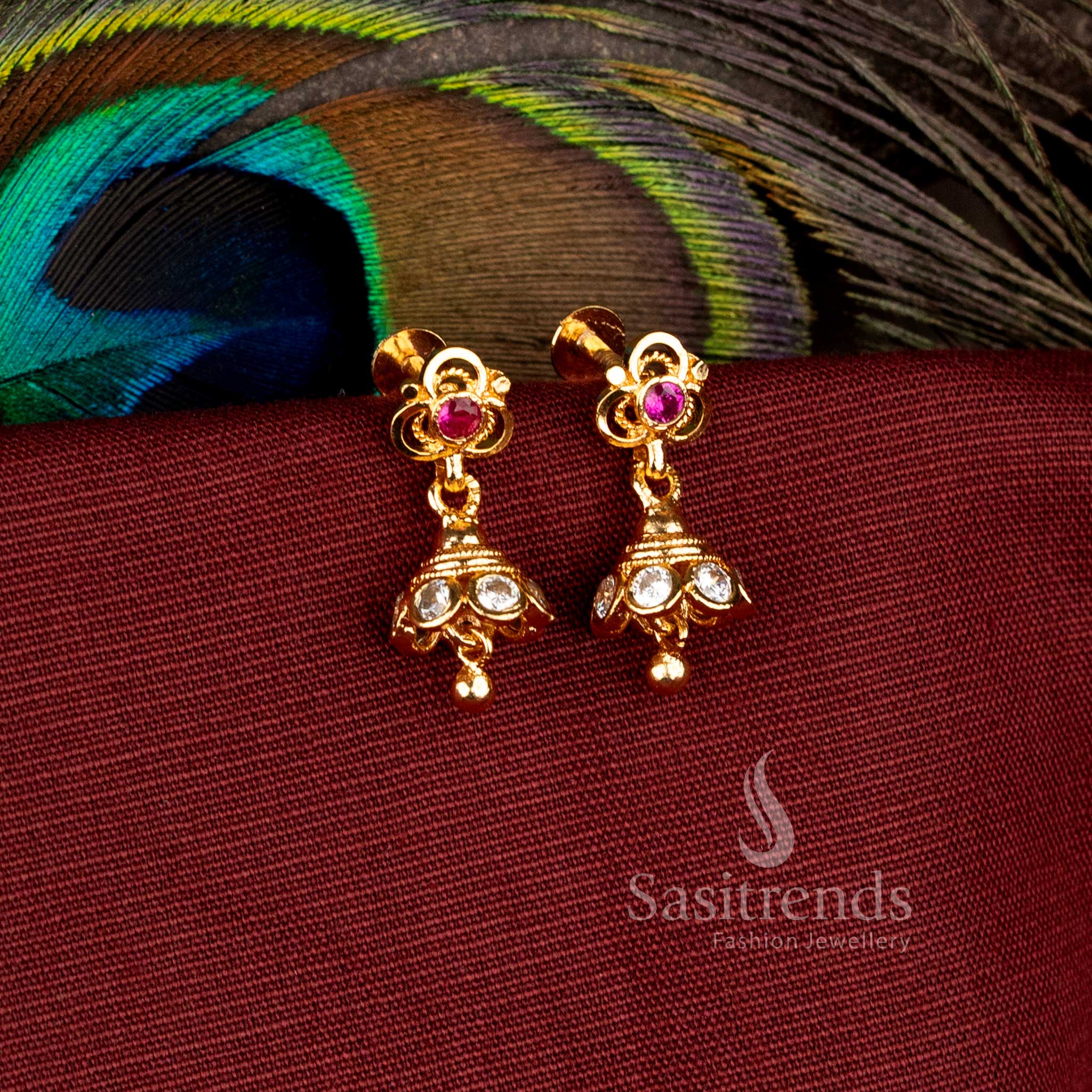 Festive wear Impon jhumka earrings designed with elegant dome structure and hanging bead finish - Sasitrends