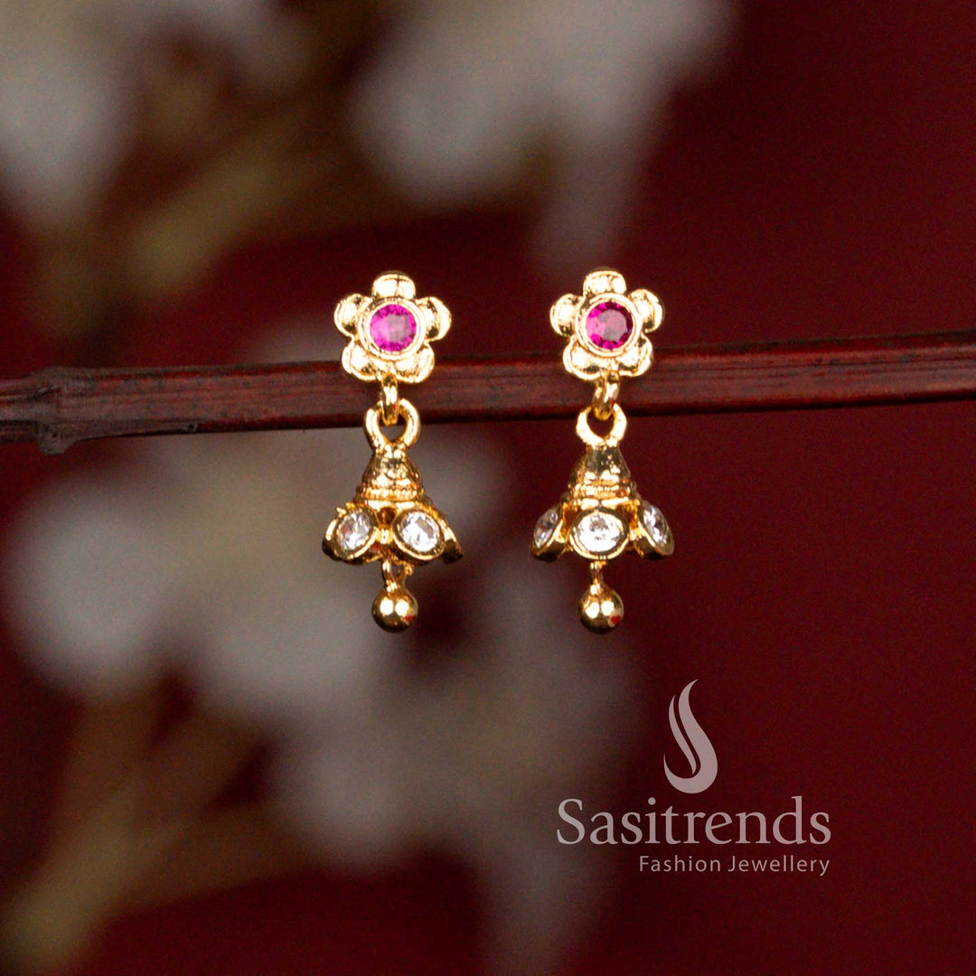 Guaranteed One Gram Micro Gold Plated Floral Stone Drop Earrings with Traditional Gold Look for Women - Sasitrends