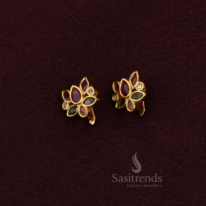 24K Gold Plated Floral Jadau Bugadi Earrings with Kundan Stones