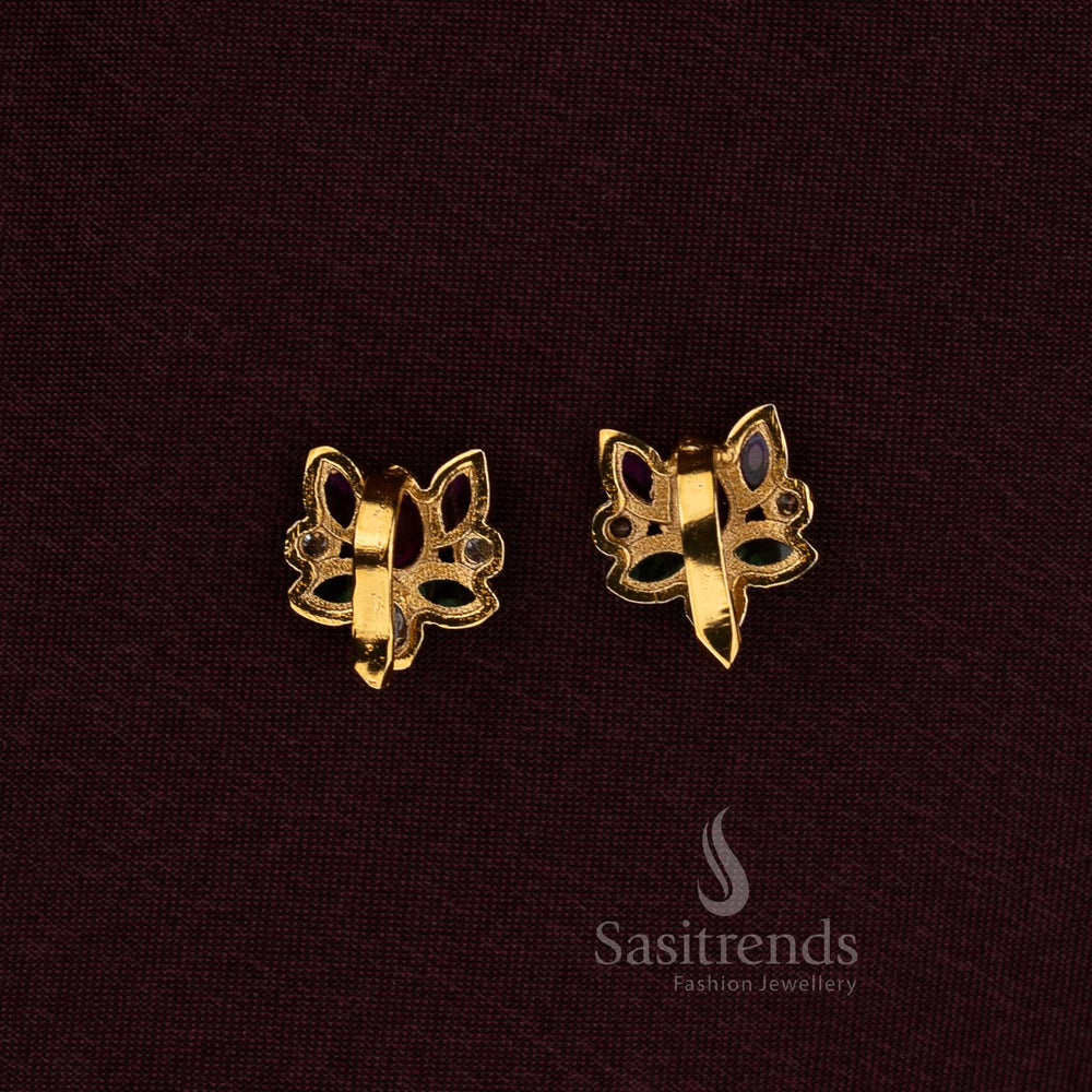 Traditional non piercing Gold Plated  Jadau Bugadi floral Earrings - Sasitrends