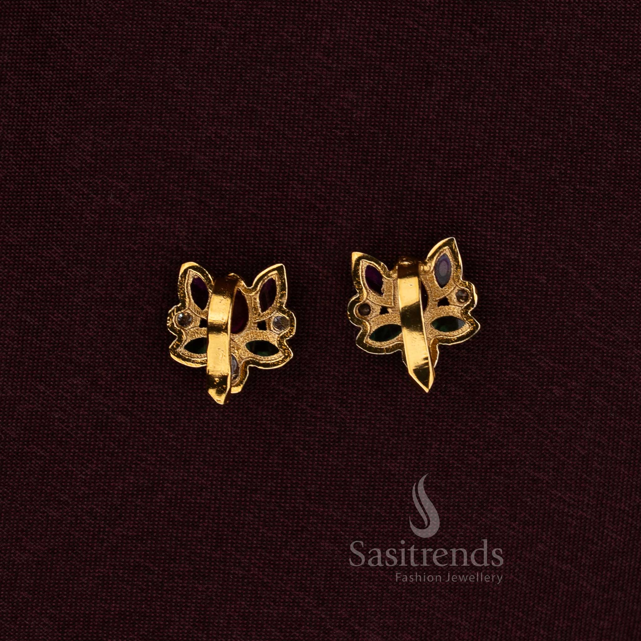Traditional non piercing Gold Plated  Jadau Bugadi floral Earrings - Sasitrends