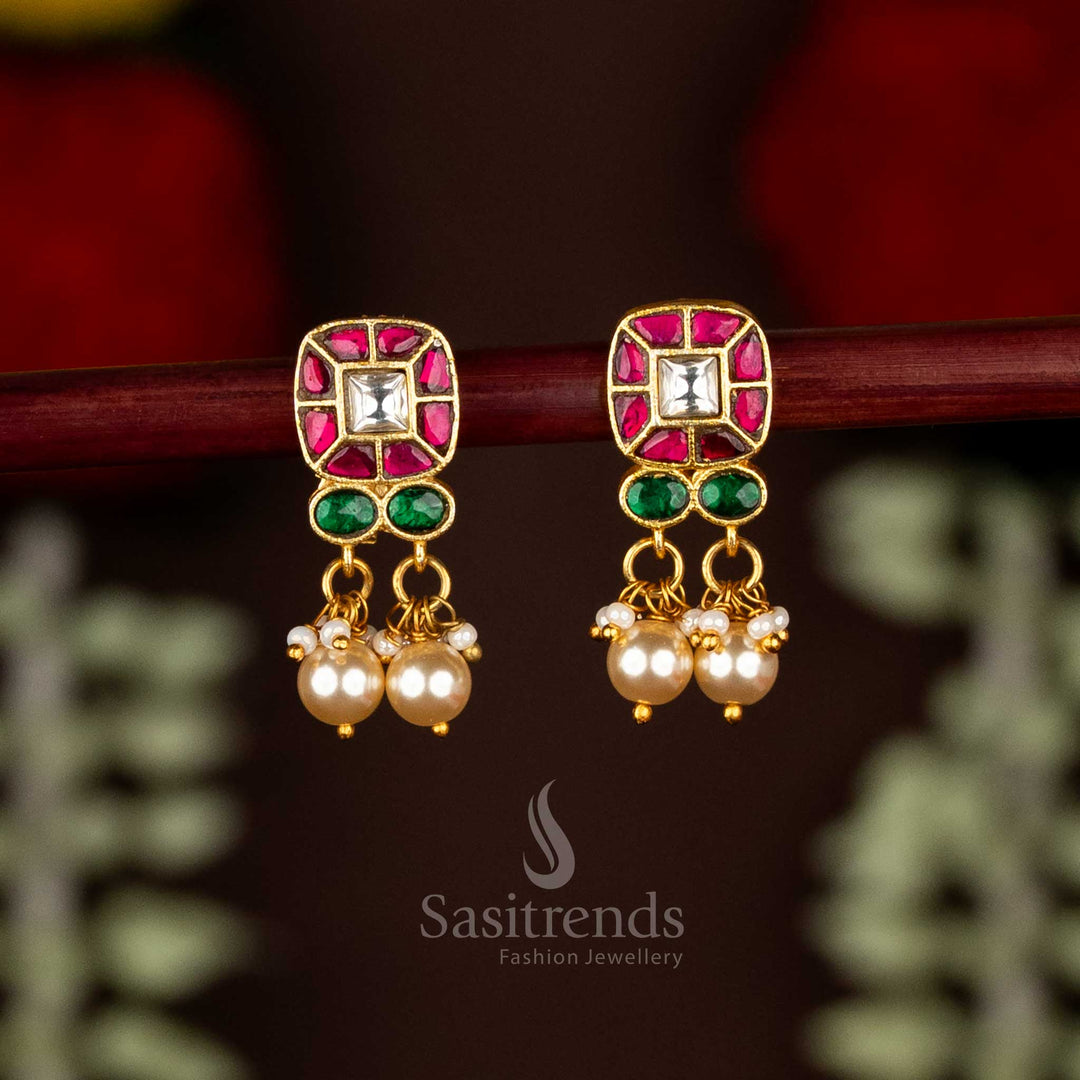 Kundan Stone Square Top Bugadi Earrings for Temple Wear - Sasitrends