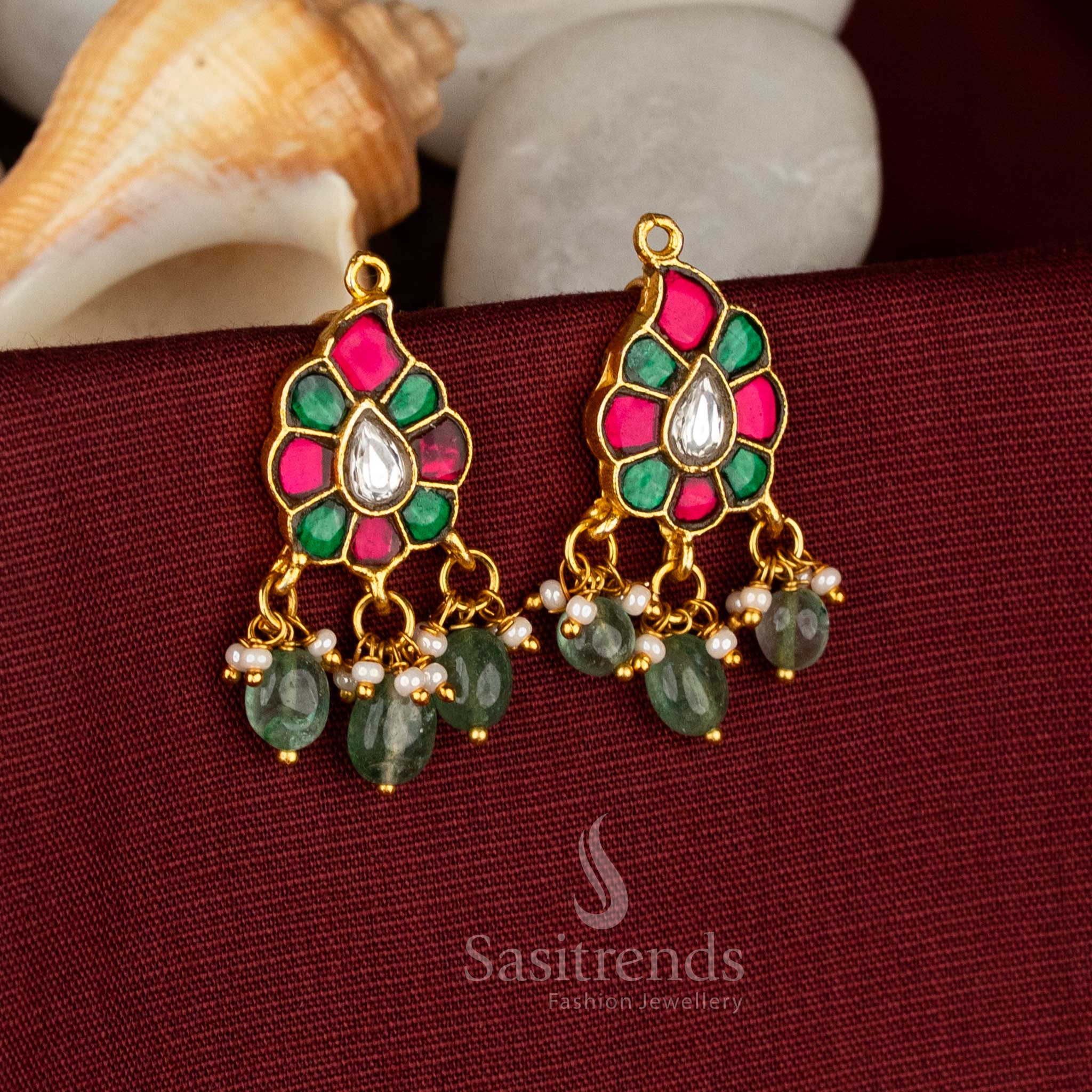 Festive traditional wear 24k jadau gold plated multi stone mango motif kundan bugadi earrings - Sasitrends